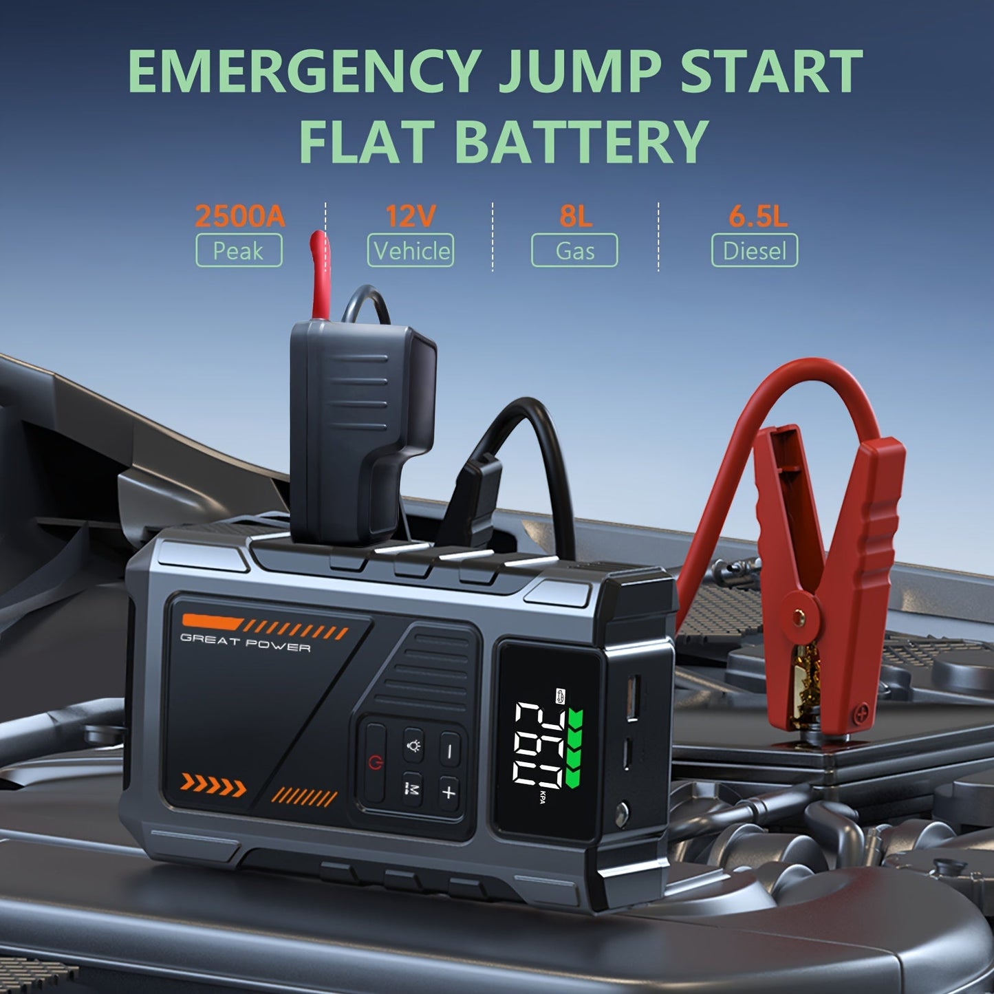 Portable Car Jump Starter With Air Compressor 2500A Peak