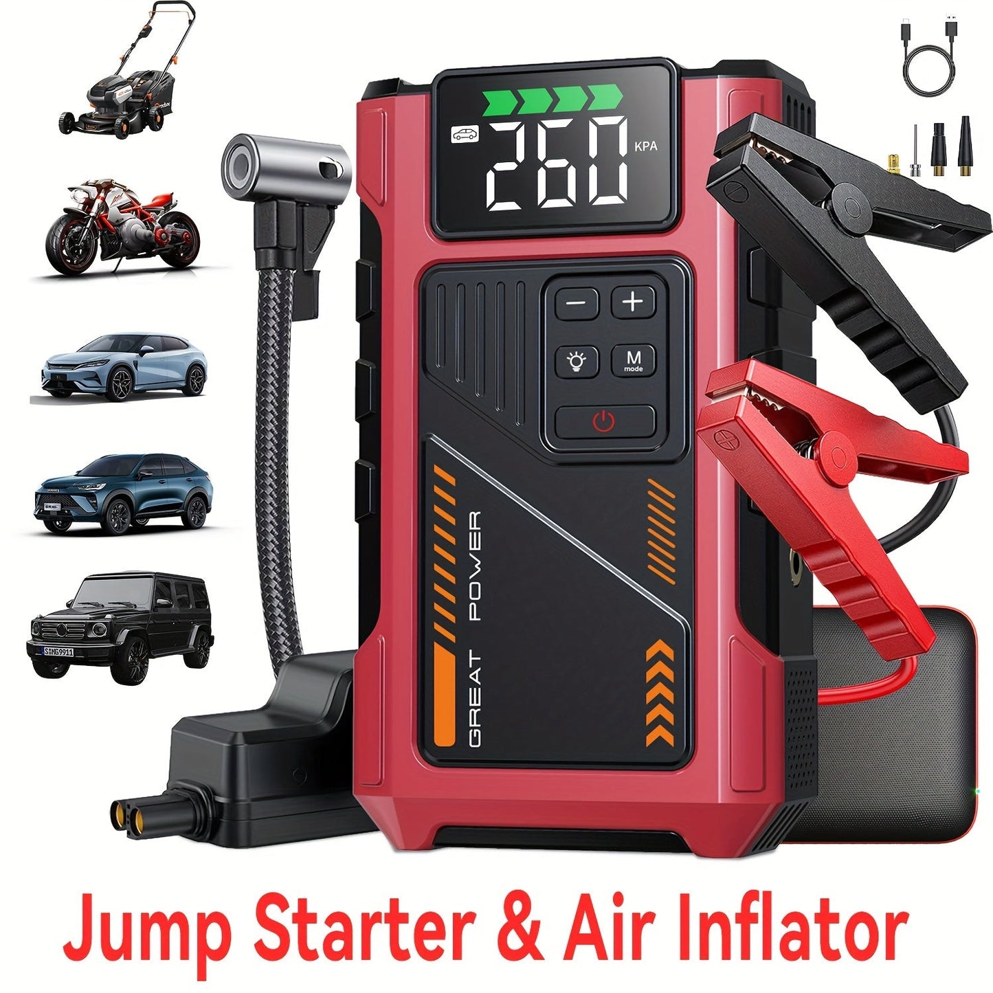 Portable Car Jump Starter With Air Compressor 2500A Peak