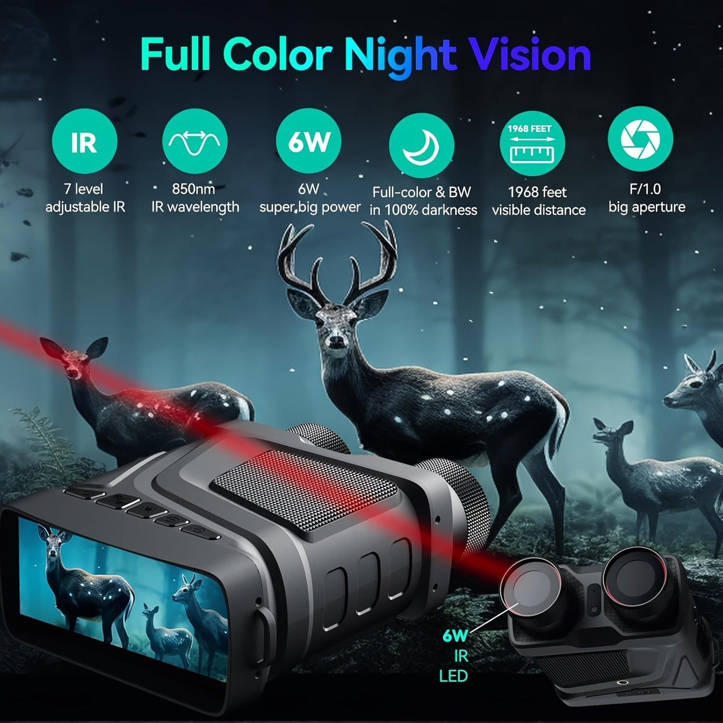 Night vision goggles with 32g card 1080P all black 800 meters large screen infrared telescope